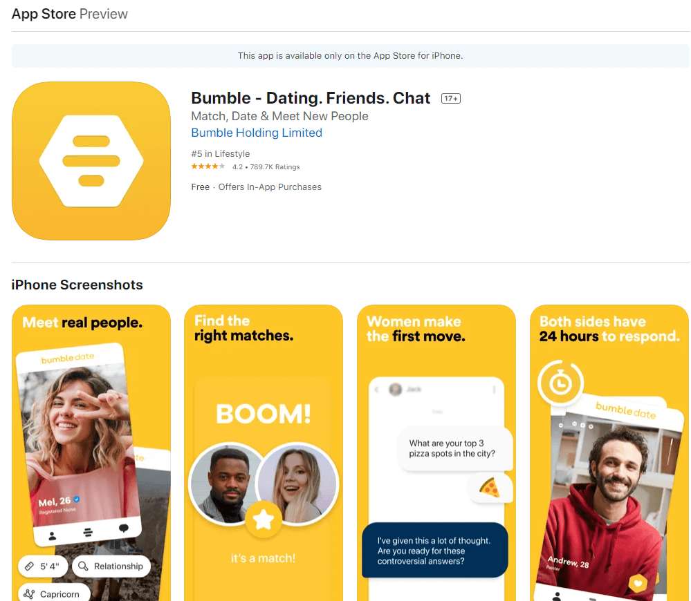 bumble app rating by app store